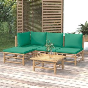 vidaXL 5 Piece Patio Lounge Set with Green Cushions Bamboo