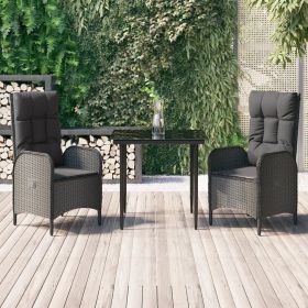 vidaXL 3 Piece Patio Dining Set with Cushions Black Poly Rattan