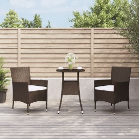 vidaXL 3 Piece Patio Bistro Set with Cushions Brown Poly Rattan