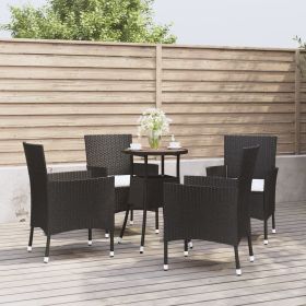 vidaXL 5 Piece Patio Bistro Set with Cushions Black Poly Rattan