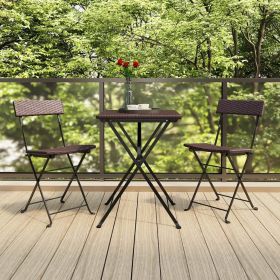 vidaXL 3 Piece Folding Bistro Set Brown Poly Rattan