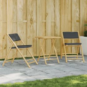 vidaXL 3 Piece Folding Bistro set with Dark Gray Cushions Bamboo