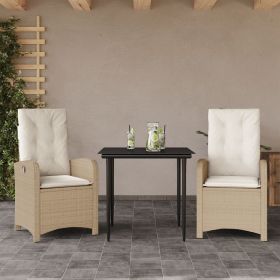 vidaXL 3 Piece Patio Dining Set with Cushions Beige Poly Rattan