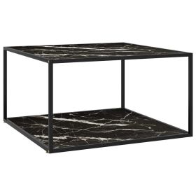 vidaXL Coffee Table Black with Black Marble Glass 35.4"x35.4"x19.7"