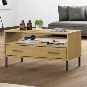 vidaXL Coffee Table with Metal Legs Brown 33.5"x19.7"x17.7" Solid Wood OSLO