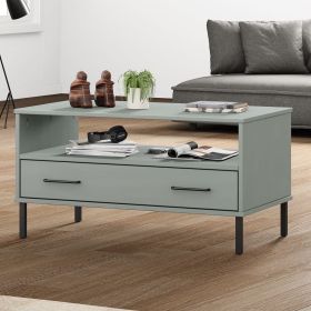 vidaXL Coffee Table with Metal Legs Gray 33.5"x19.7"x17.7" Solid Wood OSLO