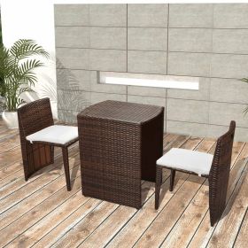 vidaXL 3 Piece Bistro Set with Cushions Poly Rattan Brown