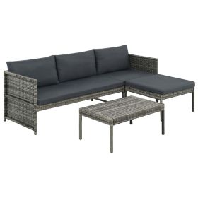 vidaXL 3 Piece Patio Lounge Set with Cushions Poly Rattan Gray