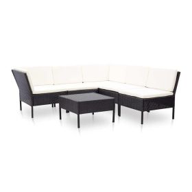 vidaXL 6 Piece Patio Lounge Set with Cushions Poly Rattan Black