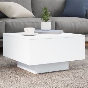 vidaXL Coffee Table with LED Lights White 21.7"x21.7"x12.2"