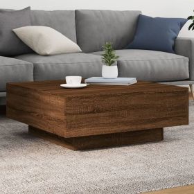 vidaXL Coffee Table with LED Lights Brown Oak 31.5"x31.5"x12.2"