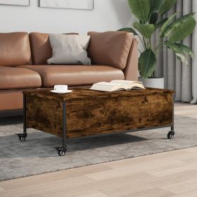 vidaXL Coffee Table with?Â Wheels Smoked Oak 35.8"x21.7"x13.4" Engineered?Â Wood