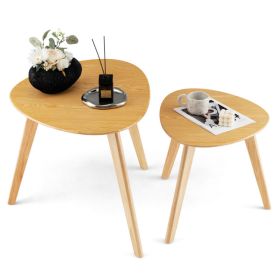 Set of 2 Triangle Modern Coffee Table Rubber Wood for Living Room