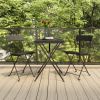 3 Piece Folding Bistro Set Black Poly Rattan