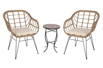 3 Pieces Outdoor Conversation Set, Patio Bistro Sets with 2 PE Wicker Chairs and Coffee Table for Backyard