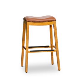 30" Bar Stool, Natural Finish, Saddle Leather Seat