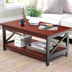 Rectangle Wood Coffee Table Metal Frame for Living Room