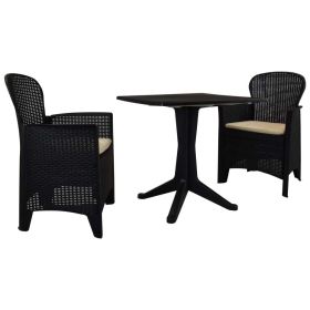 3 Piece Bistro Set Plastic Rattan Anthracite