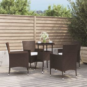 5 Piece Patio Bistro Set with Cushions Brown Poly Rattan