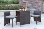 Cape Town 3-Piece PE Wicker Bistro Steel Cushions Outdoor Dining Set, Mahogany Brown, Grey