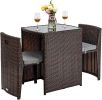 Bonnlo 3 PCS Wicker Outdoor Patio Bistro Set, Patio Furniture Set for Small Space with Glass Top Table Dining Chairs, Balcony Fu