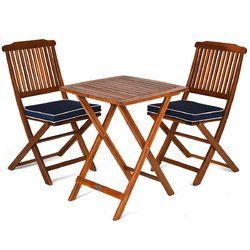 3 Pcs Patio Bistro Set Wood Folding Table Set Garden Yard