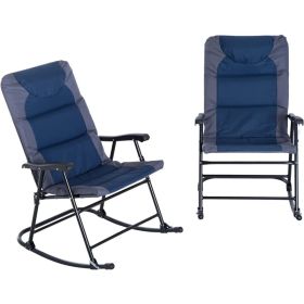 Outsunny 2 Piece Outdoor Patio Furniture Set with 2 Folding Padded Rocking Chairs, Bistro Style for Porch, Camping, Balcony