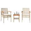 3 Piece Bistro Set with Cushions Beige Poly Rattan Acacia Wood