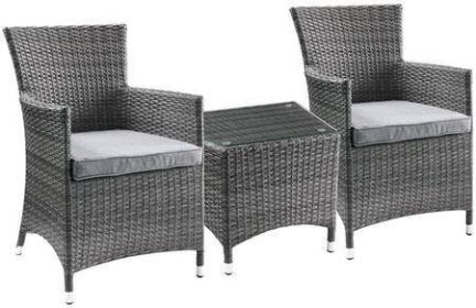 Tashelle Patio Bistro Set (3Pc) in Gray Fabric & Gray Wicker