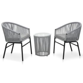 3 Piece Bistro Set with Cushions PE Rattan Gray