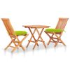 3 Piece Bistro Set with Bright Green Cushions Solid Teak Wood