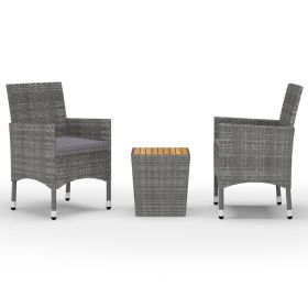 3 Piece Bistro Set Poly Rattan and Acacia Wood Gray