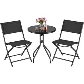 Terrace Bistro 3-Piece Outdoor Tableware Set with Folding Chairs; Black