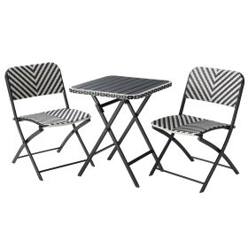 Set of 3 Wicker Patio Folding Bistro Set for Small Spaces White and Black Patio Set