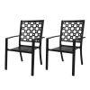 MEOOEM Stackable Metal Outdoor Dining Chairs Set of 2 Patio Bistro Chairs with Armrest Supports 300 LBS for Garden Poolside Backyard Classical Black