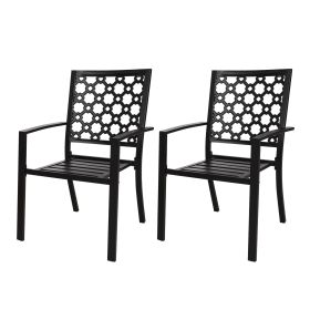 MEOOEM Stackable Metal Outdoor Dining Chairs Set of 2 Patio Bistro Chairs with Armrest Supports 300 LBS for Garden Poolside Backyard Classical Black