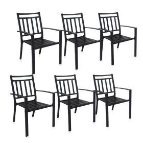 MEOOEM Stackable Patio Dining Chairs Set of 6 Outdoor Metal Patio Bistro Chairs with Armrest - Supports 300 LBS for Garden Poolside Backyard Classical