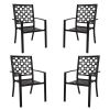 MEOOEM Stackable Metal Outdoor Dining Chairs Set of 4 Patio Bistro Chairs with Armrest Supports 300 LBS for Garden Poolside Backyard Classical Black