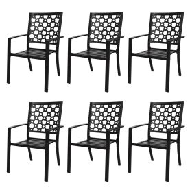 MEOOEM Stackable Metal Outdoor Dining Chairs Set of 6 Patio Bistro Chairs with Armrest Supports 300 LBS for Garden Poolside Backyard Classical Black