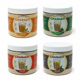 ChaiMati - Assorted Chai Lattes - Masala | Ginger | Cardamom | Turmeric - Powdered Instant Tea Premix, Total 4 Jars of 250gm Each 35.3 oz