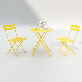 3 Pieces Patio Bistro Balcony Metail Chair Table Set-Yellow