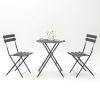 3 Pieces Patio Bistro Balcony Metail Chair Table Set-Gray