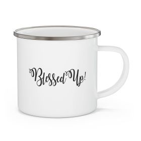 Enamel Camping Mug, Blessed Up Quote Black Illustration