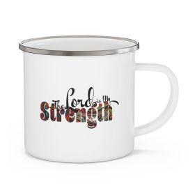 Enamel Camping Mug, The Lord Is My Strength Multicolor Illustration