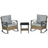 Outsunny 3 Piece Patio Rocking Chair Set, Outdoor Wicker Bistro Set with 2 Cushioned Porch Rockers and 2 Tier Coffee Table for Garden, Porch, Backyard