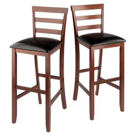 Simone Cushion Ladder-back Seat Bar Stools; 2-Pc Set; Black & Walnut