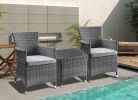 Tashelle Patio Bistro Set (3Pc) in Gray Fabric & Gray Wicker