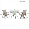 3-Piece Bistro Patio Table and Chairs Set with Tan PVC Sling Swivel Rocker Chairs and Round Cast-Top Outdoor Table