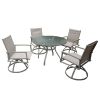 5-Piece Bistro Patio Table and Chairs Set with Tan PVC Sling Swivel Rocker Chairs and Round Cast-Top Outdoor Table