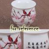 2-Pack 3.4 oz Chinese Ceramic Cups Set Traditional Teacups Peach Blossom Handcraft Porcelain Mugs Set